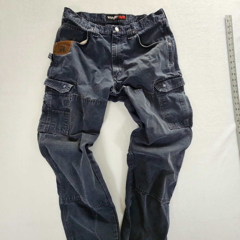 Wrangler RIGGS Workwear Mens Cargo Pants  Blue Cotton Ripstop double knee 35x34 - Picture 8 of 13